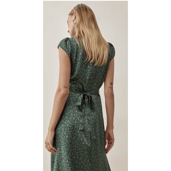 Reformation Kaye Silk Dress Women’s Size 8 Coriander Green Floral Seen On Tv - Picture 4 of 12